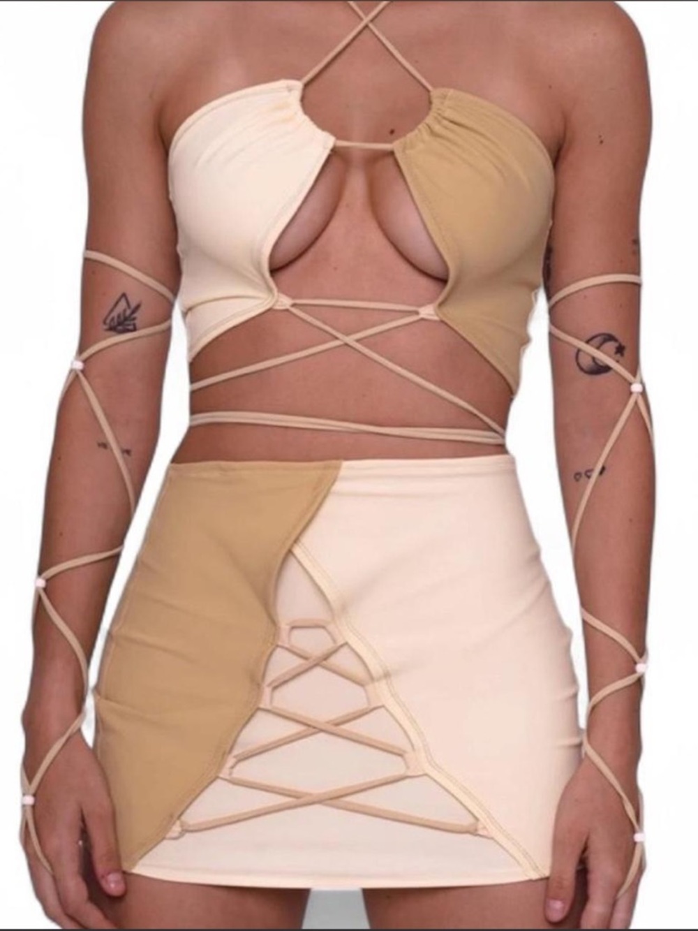 Suspex Ravewear Beige & Cream Lace-Up Set